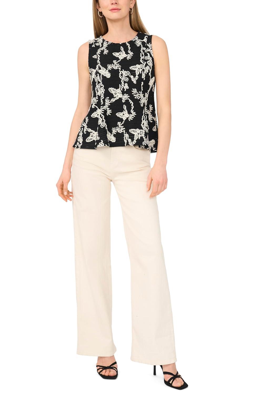 image:imageVince Camuto Womens Printed Sleeveless TopRich Black