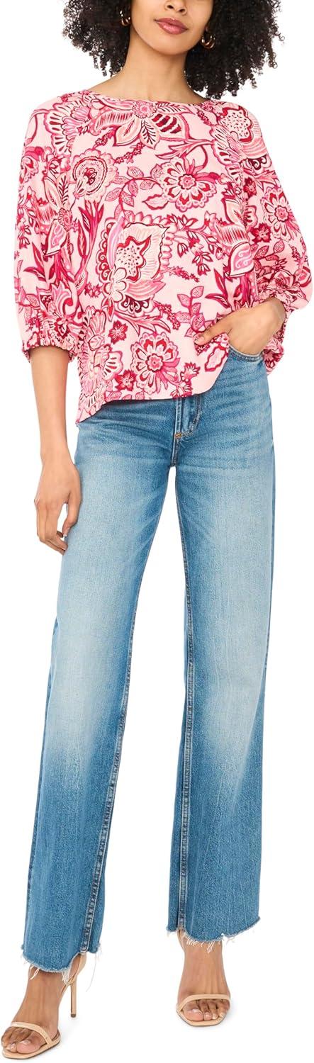 image:imageVince Camuto Womens Raglan Puff 34 Sleeve BlouseCherry Red
