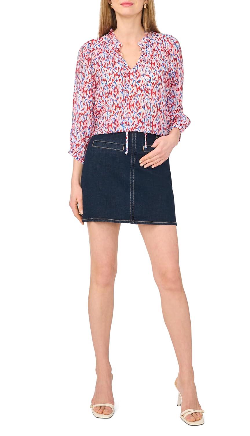 image:imageVince Camuto Womens Raglan Split Neck 34 Sleeve BlouseRed Hot