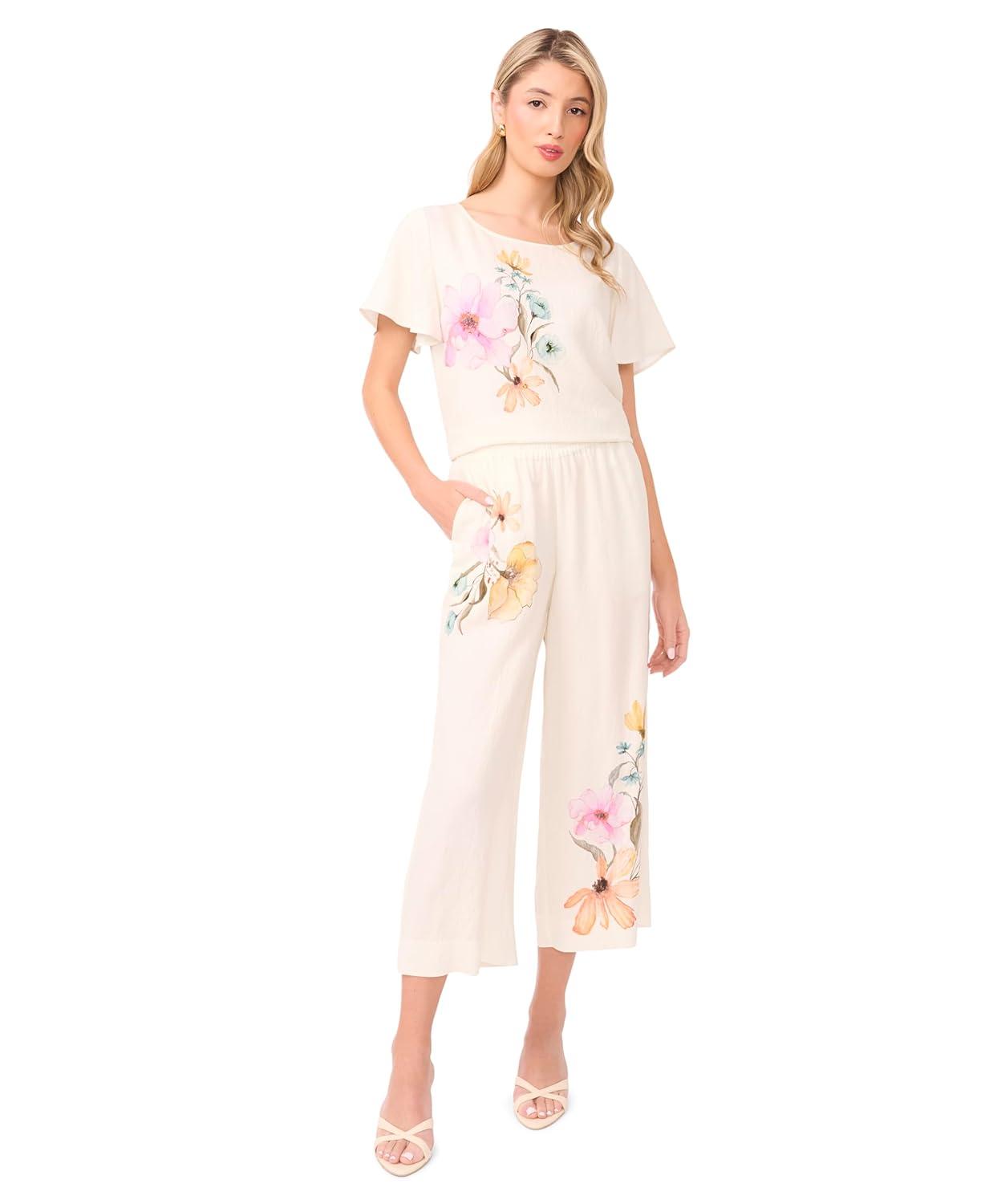 image:imageVince Camuto Womens Smocked Waist Wide Leg PantAntiq White