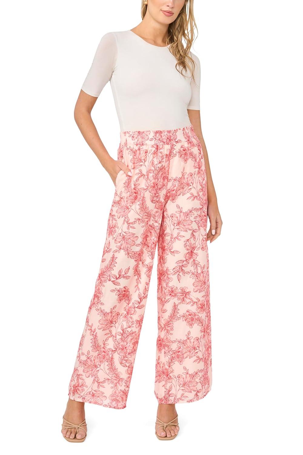 image:imageVince Camuto Womens Smocked Waist Wide Leg PantSummer Rose