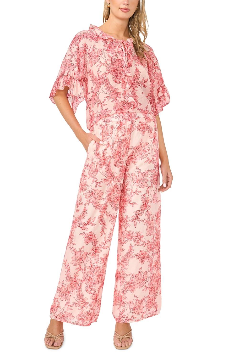 image:imageVince Camuto Womens Smocked Waist Wide Leg PantSummer Rose