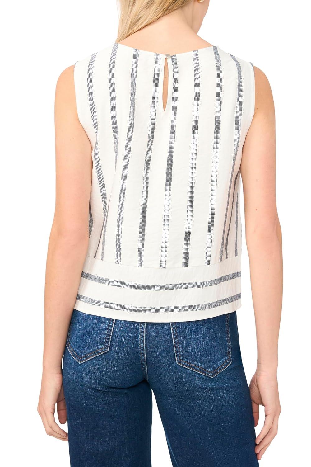 image:imageVince Camuto Womens Striped Sleeveless Crew Neck BlouseClassic Navy