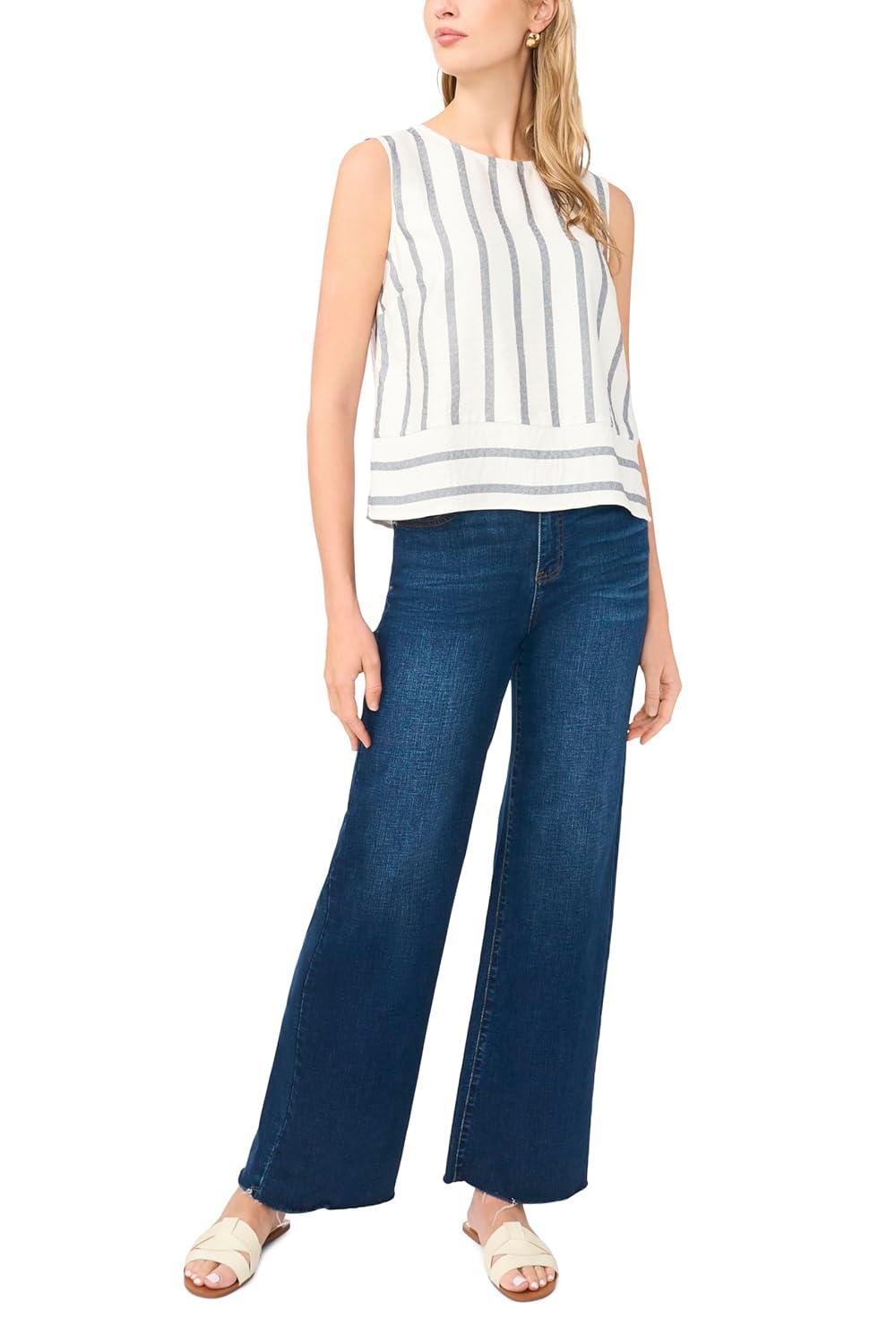 image:imageVince Camuto Womens Striped Sleeveless Crew Neck BlouseClassic Navy
