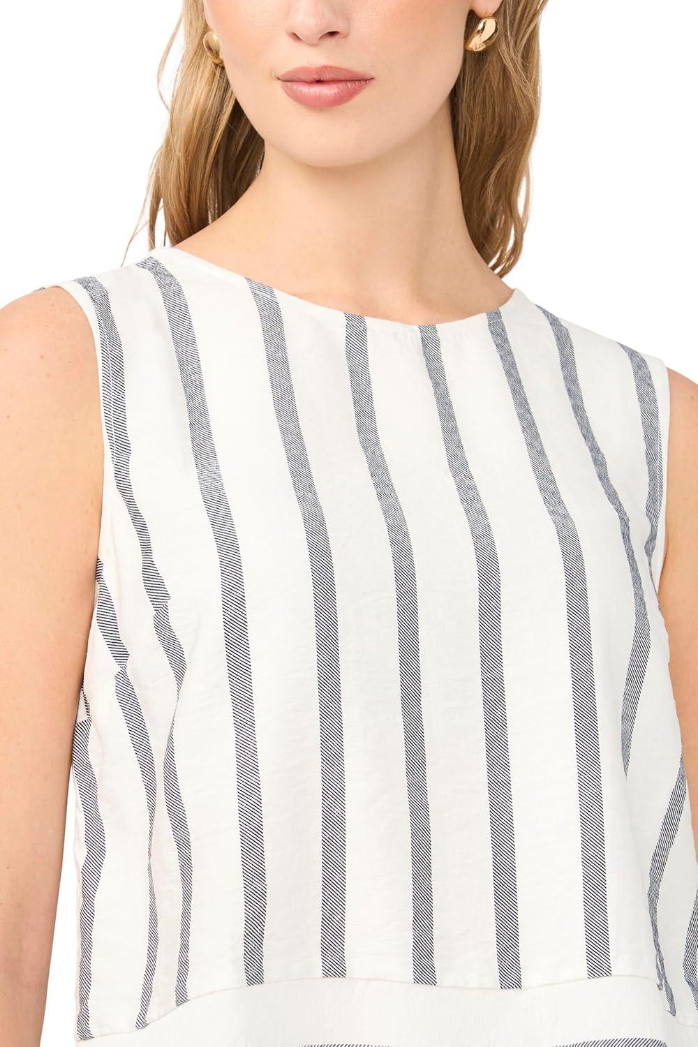image:imageVince Camuto Womens Striped Sleeveless Crew Neck BlouseClassic Navy