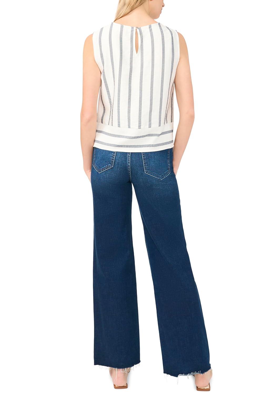 image:imageVince Camuto Womens Striped Sleeveless Crew Neck BlouseClassic Navy