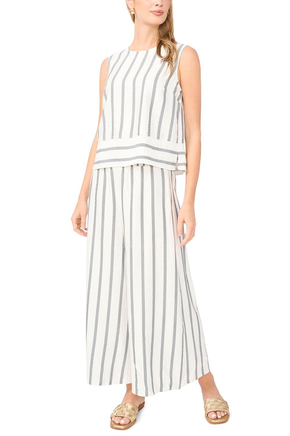 image:imageVince Camuto Womens Striped Sleeveless Crew Neck BlouseClassic Navy
