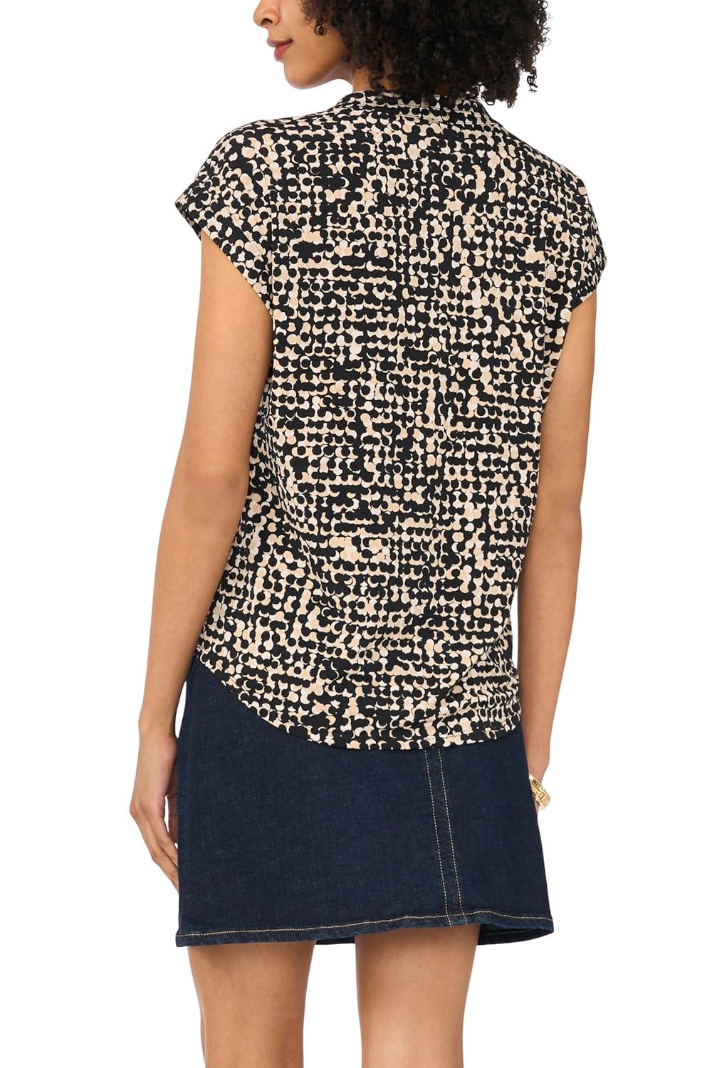 image:imageVince Camuto Womens V Front Placket Short Sleeve BlouseRich Black