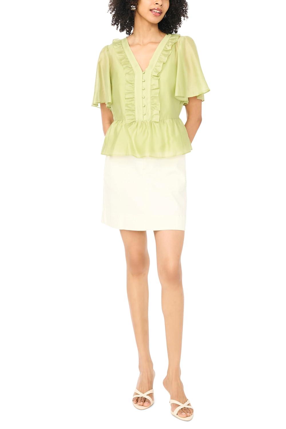 image:imageVince Camuto Womens V Neck 34 Sleeve Button Down TopFlora Green