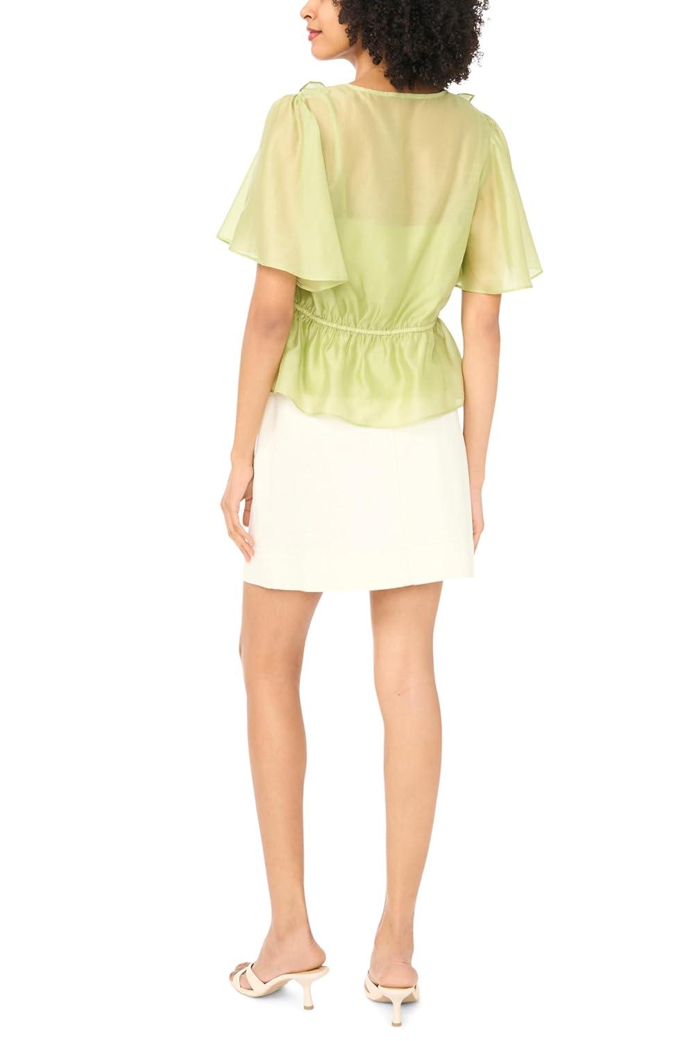 image:imageVince Camuto Womens V Neck 34 Sleeve Button Down TopFlora Green