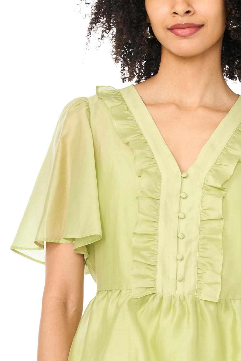 image:imageVince Camuto Womens V Neck 34 Sleeve Button Down TopFlora Green
