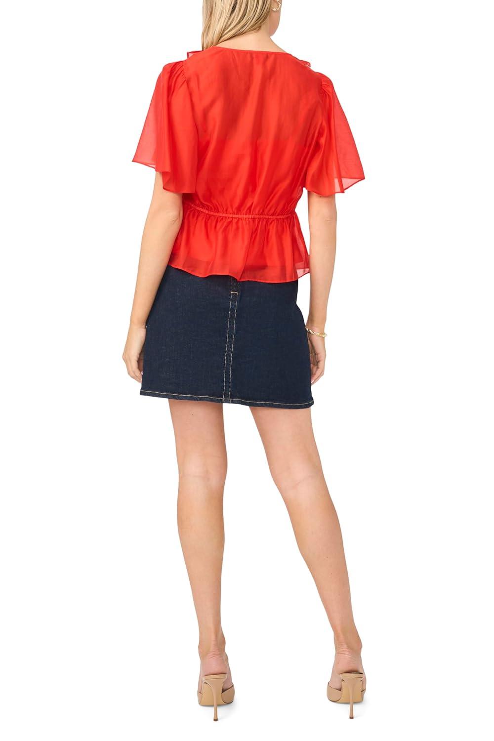 image:imageVince Camuto Womens V Neck 34 Sleeve Button Down TopLobster Red