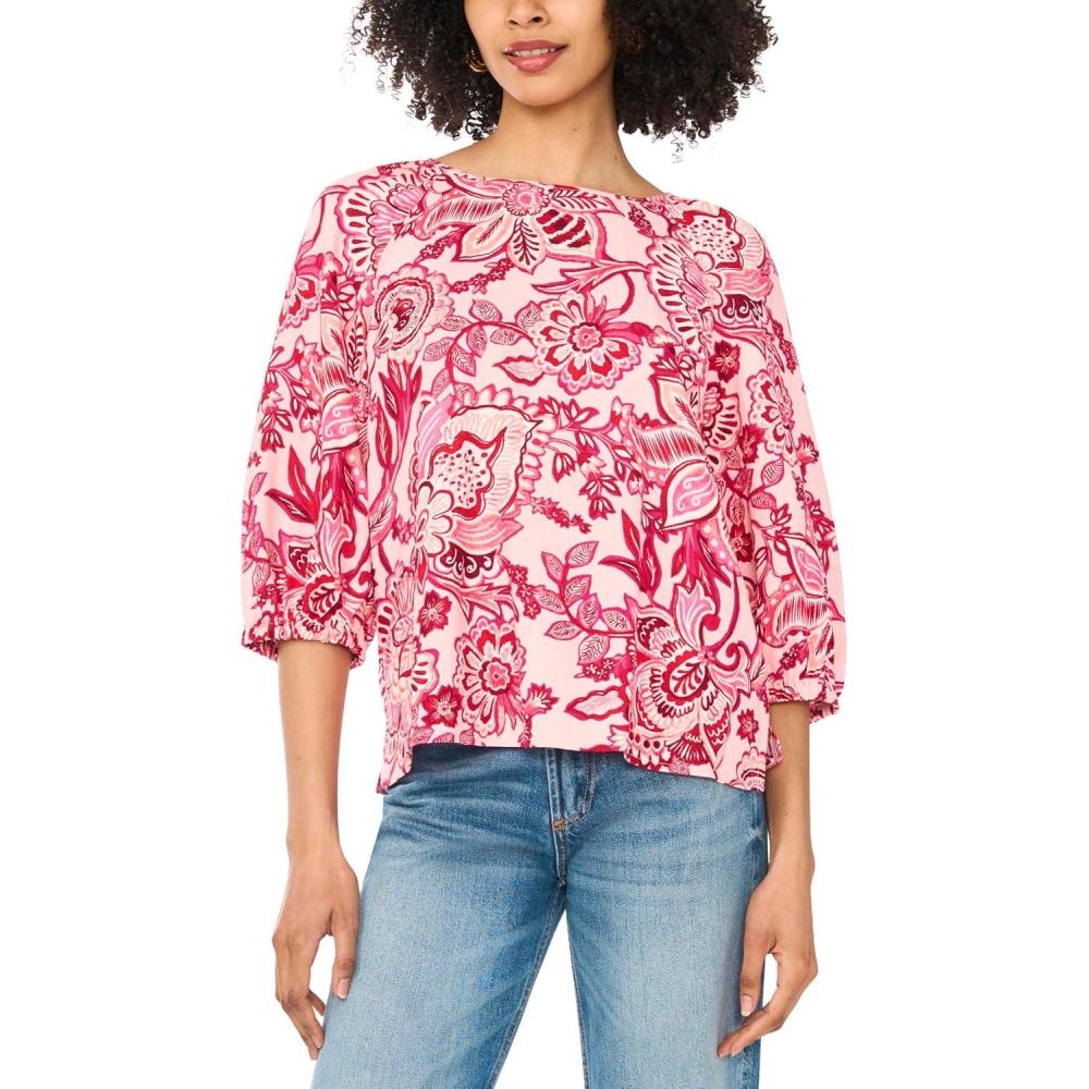 image:imageVince Camuto Womens Raglan Puff 34 Sleeve BlouseCherry Red