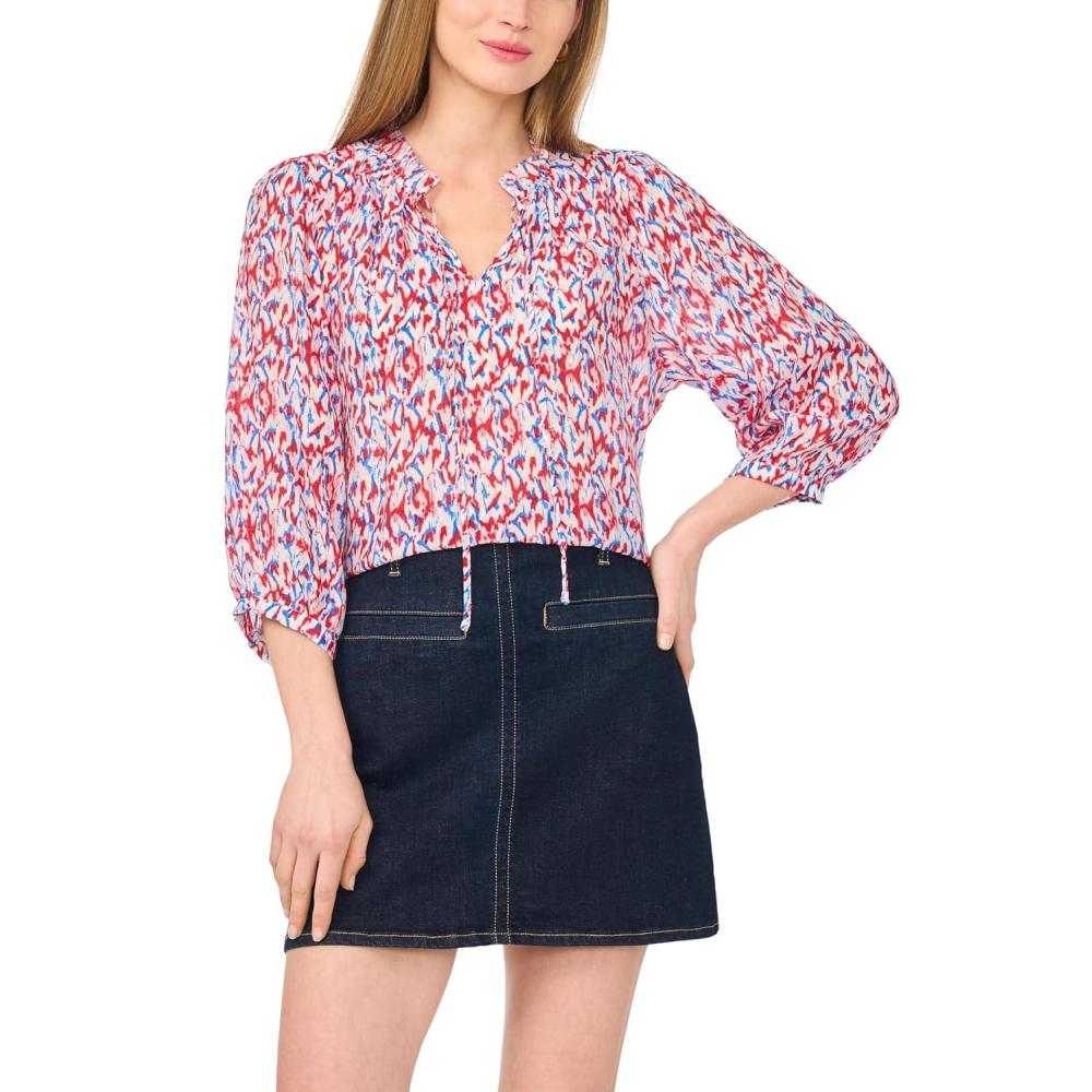 image:imageVince Camuto Womens Raglan Split Neck 34 Sleeve BlouseRed Hot