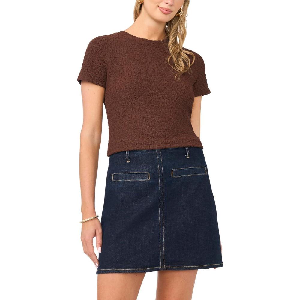 image:imageVince Camuto Womens Short Sleeve Crew Neck TopMocha