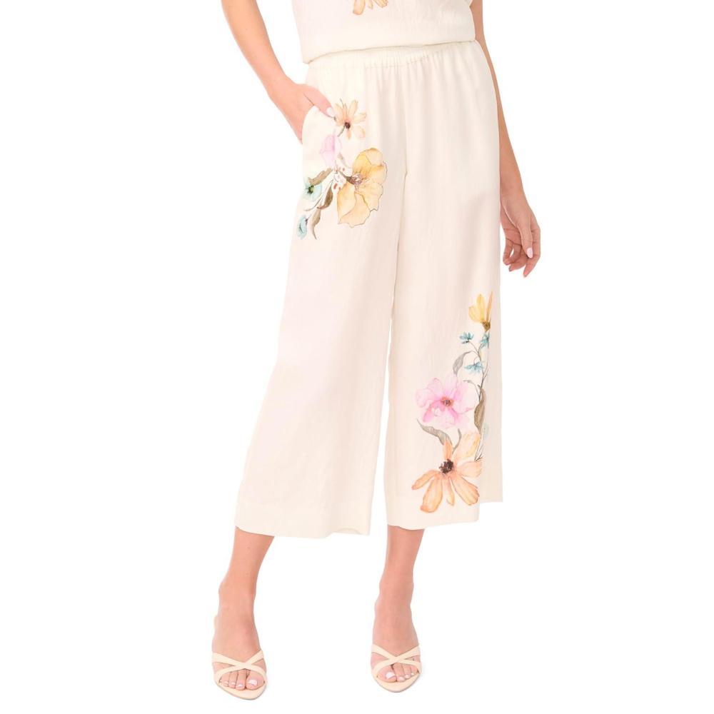 image:imageVince Camuto Womens Smocked Waist Wide Leg PantAntiq White