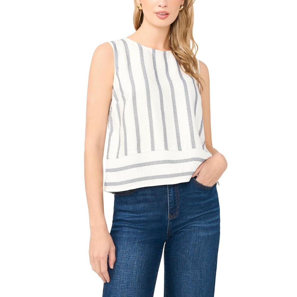 image:imageVince Camuto Womens Striped Sleeveless Crew Neck BlouseClassic Navy