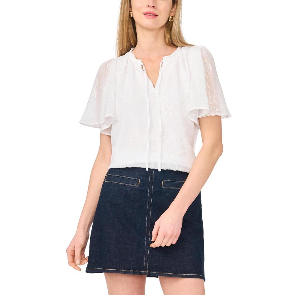 image:imageVince Camuto Womens Tie Neck Princess Sleeve BlouseUltra White