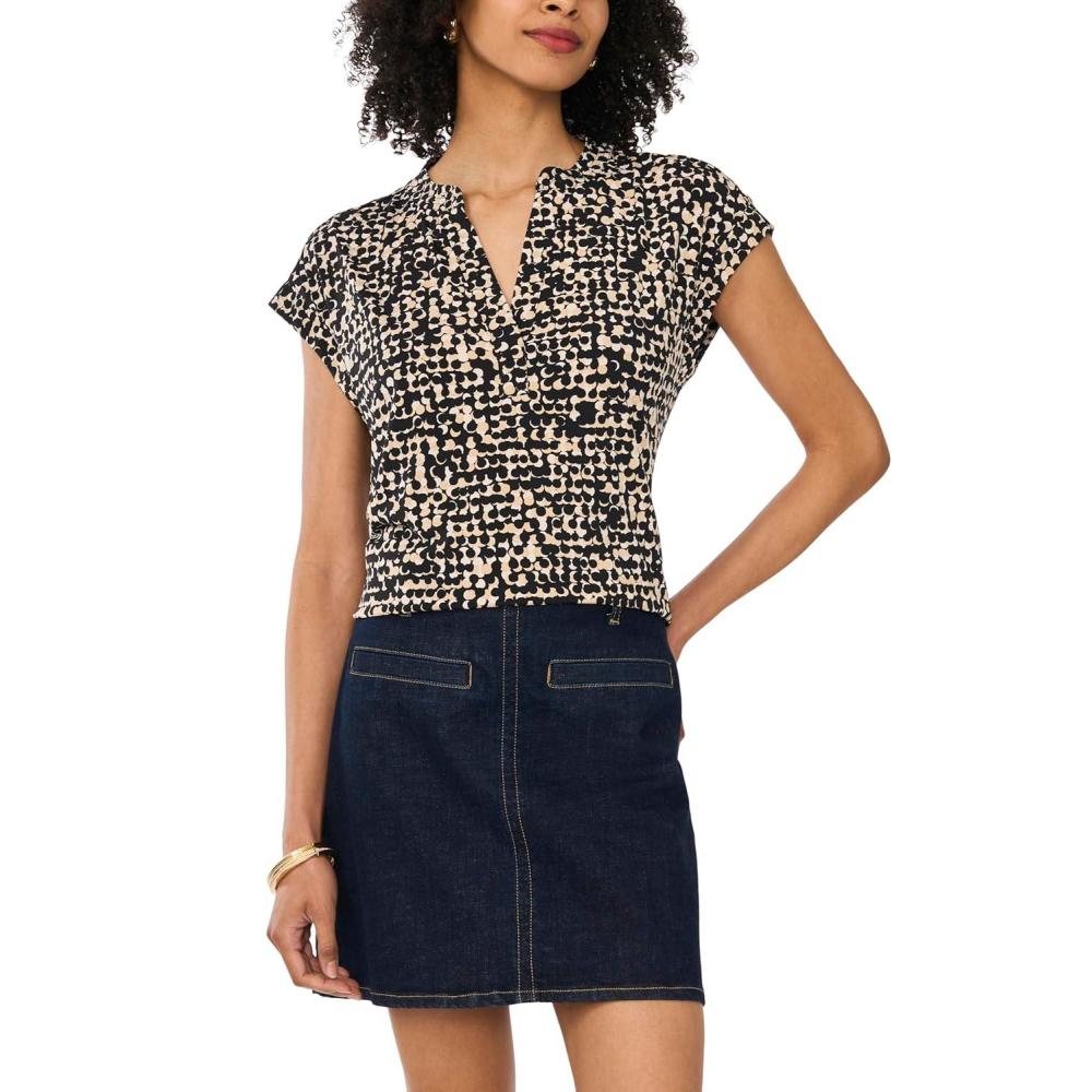 image:imageVince Camuto Womens V Front Placket Short Sleeve BlouseRich Black