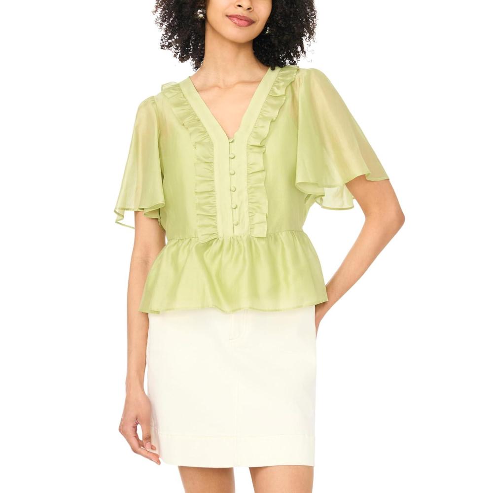 image:imageVince Camuto Womens V Neck 34 Sleeve Button Down TopFlora Green