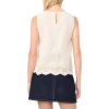 Vince Camuto Women’s Sleeveless Linen Stripe Embroidery Crew Neck Top(Birch)