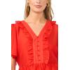 Vince Camuto Women’s V Neck 3/4 Sleeve Button Down Top(Lobster Red)