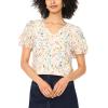 Vince Camuto Women’s V-Neck Tulip Short Puff Sleeve Blouse(Antique White)