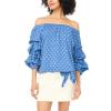 Vince Camuto Women’s Bubble Sleeve Off the Shoulder Blouse(Classic Indigo)
