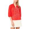 Vince Camuto Women’s Floral Split Neck 3/4 Sleeve Top(Lobster Red)