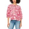 Vince Camuto Women’s Raglan Puff 3/4 Sleeve Blouse(Cherry Red)