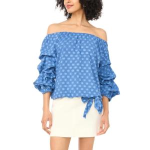 Vince Camuto Women’s Bubble Sleeve Off the Shoulder Blouse(Classic Indigo)