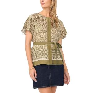 Vince Camuto Women’s Celted Crew Neck Blouse(Light Olive)