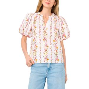 Vince Camuto Women’s Cotton Poplin Short Puff Sleeve Top(Pink Bliss)