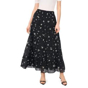 Vince Camuto Women’s Floral Print Smocked Waist Maxi Skirt(Rich Black)