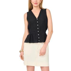 Vince Camuto Women’s Lace Trim V Neck Sleeveless Top(Rich Black)