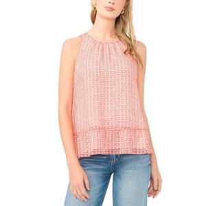 Vince Camuto Women’s Peplum Halter Neck Sleeveless Top(Lobster Red)