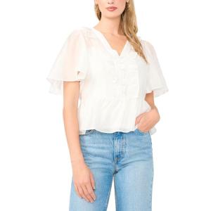 Vince Camuto Women’s V Neck 3/4 Sleeve Button Down Top(Ultra White)