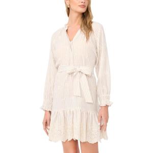 Vince Camuto Women’s Waist Tie Long Sleeve Mini Dress(Birch)
