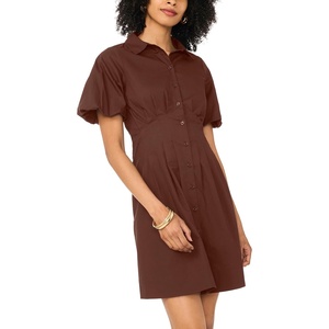 Vince Camuto Women’s 3/4 Sleeve Collared Button Down Mini Shirt Dress(Mocha)