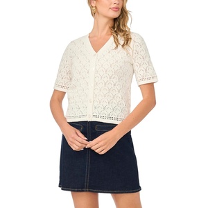 Vince Camuto Women’s Pointelle Short Sleeve Cardigan(Antique White)