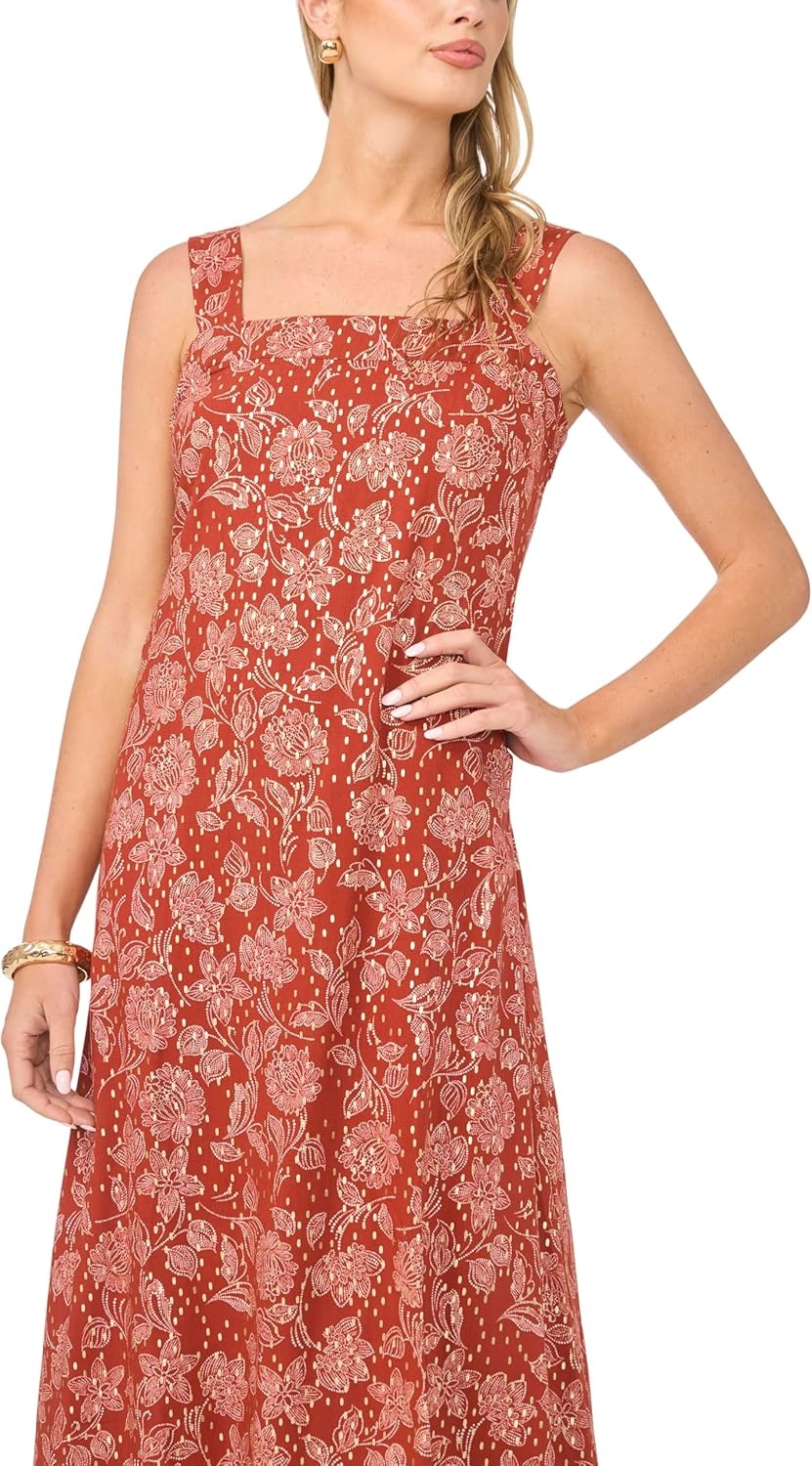 image:imageVince Camuto Womens Floral Square Neck Maxi DressRust