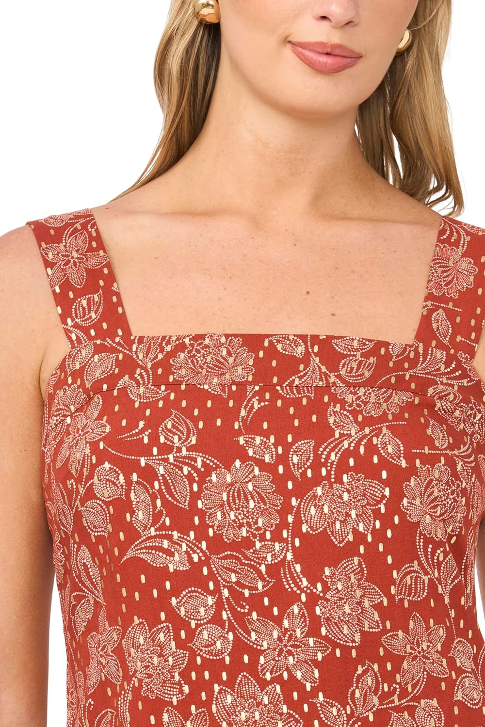 image:imageVince Camuto Womens Floral Square Neck Maxi DressRust