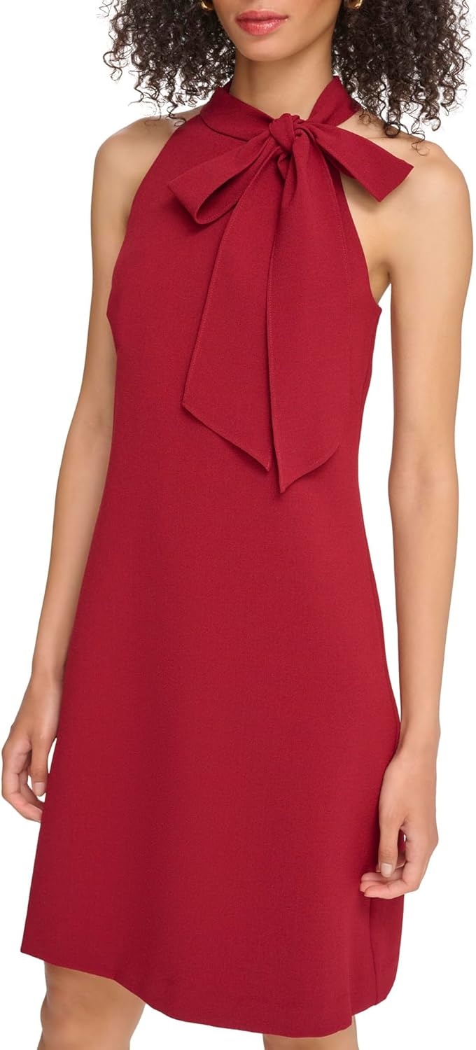 image:imageVince Camuto Womens Sleeveless Halter Tie Neck Shift Mini DressBordeaux