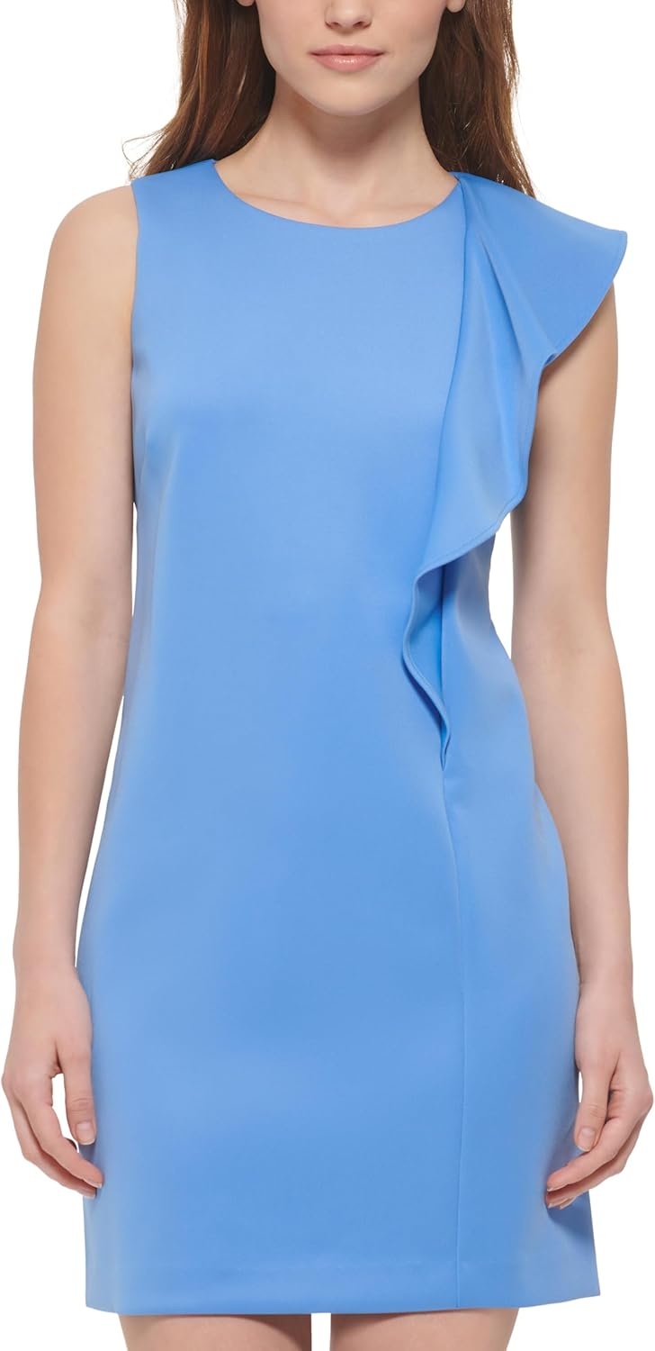 image:imageVince Camuto Womens Sleeveless High Neck Cascade Detail Sheath Mini DressPeriwinkle
