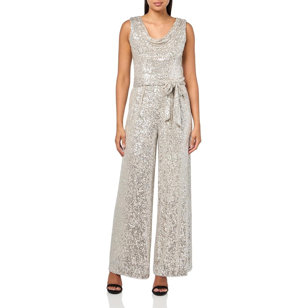 image:imageVince Camuto Womens Cowl Neck Sequin JumpsuitSilver