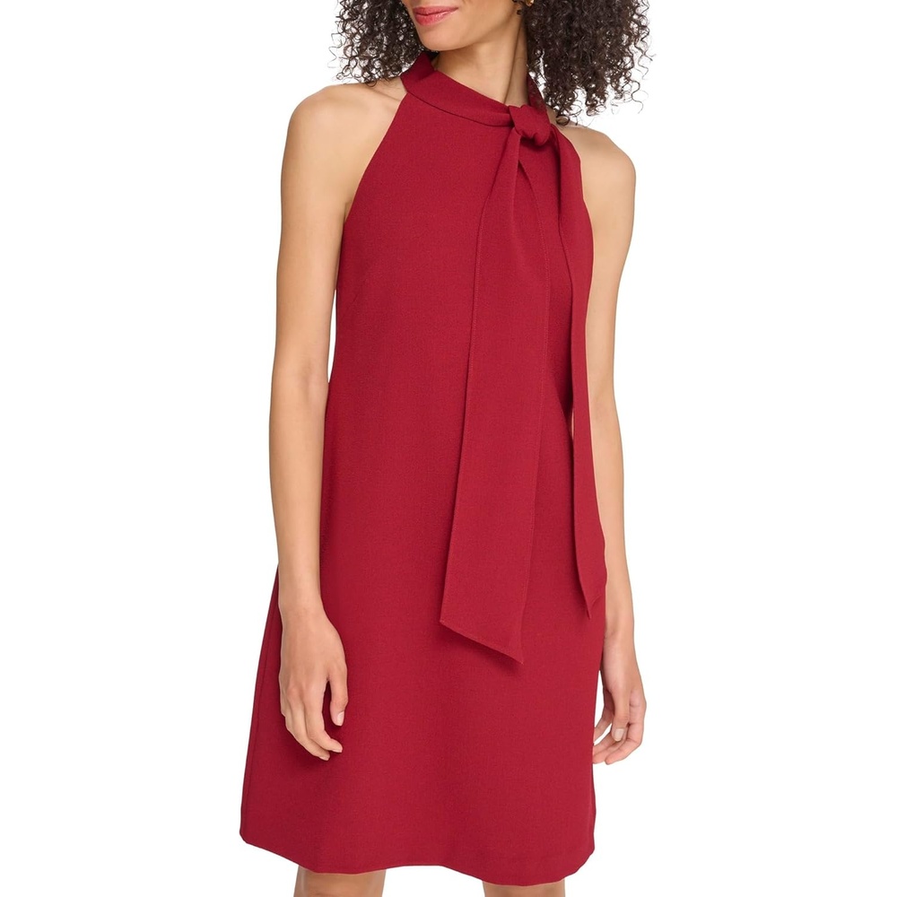image:imageVince Camuto Womens Sleeveless Halter Tie Neck Shift Mini DressBordeaux
