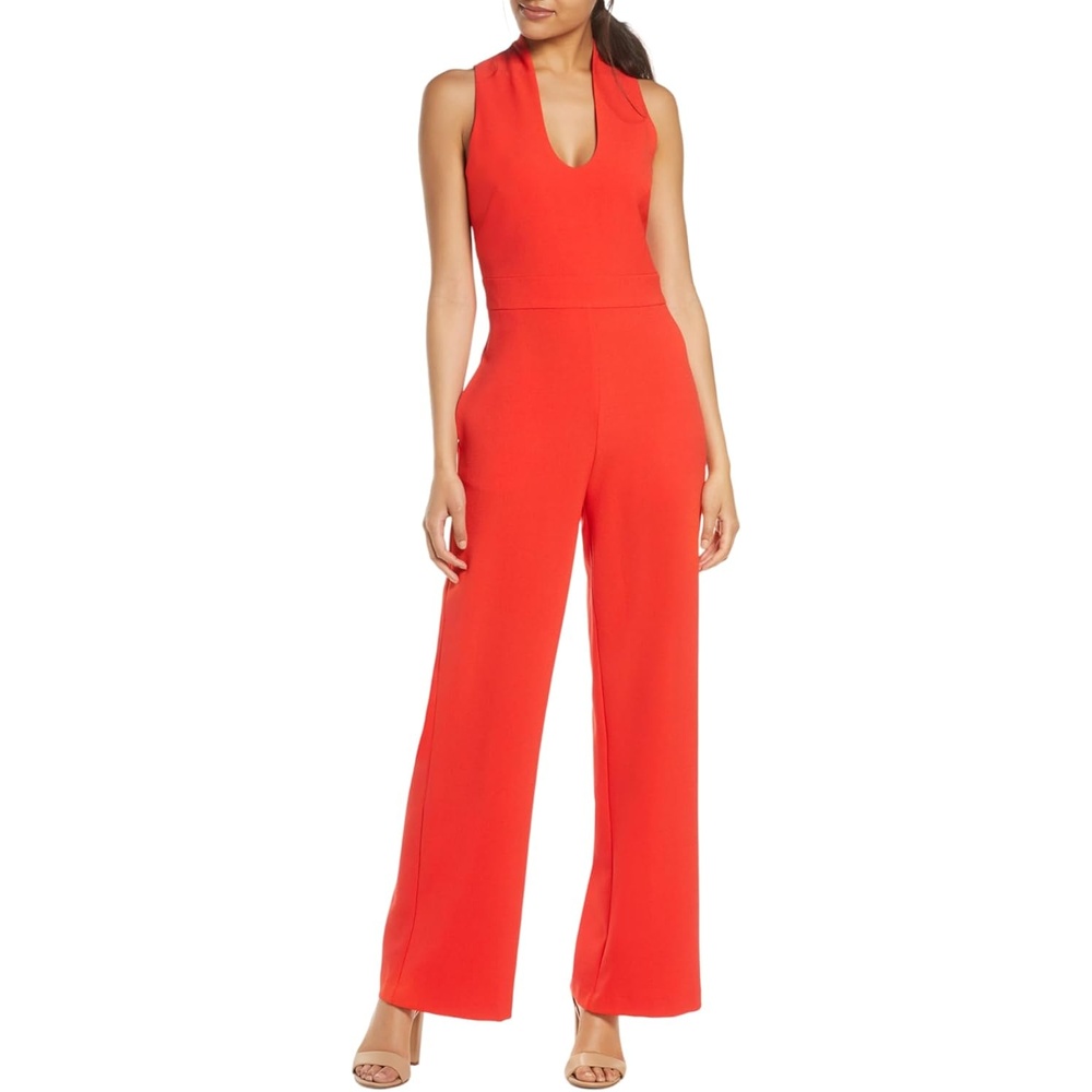 image:imageVince Camuto Womens Sleeveless Scoop Neck Crepe JumpsuitRed