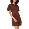 Vince Camuto Women’s Short Puff Sleeve Collared Button Down Mini Shirt Dress(Mocha)