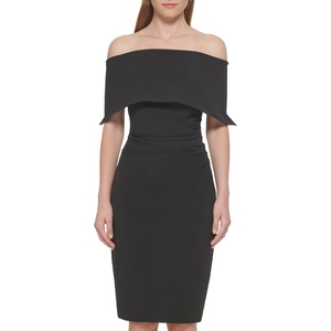 Vince Camuto Women’s Sleeveless Off Shoulder Cocktail Midi Dress(Black)