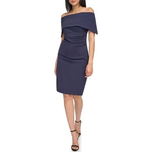 Vince Camuto Women’s Sleeveless Off Shoulder Cocktail Midi Dress(Navy)